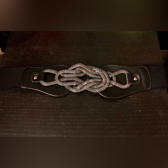 Vintage Plus Size Black Stretch Belt Silver Twisted Rope Metal Snake Corset - Picture 2 of 8